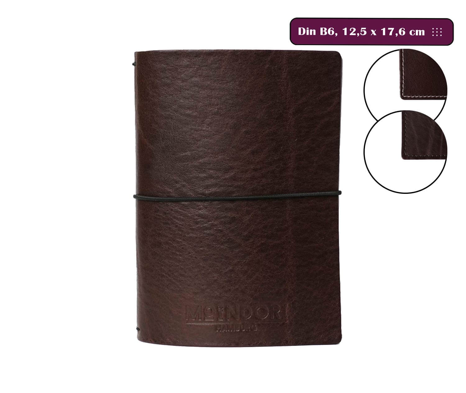 DIN B6 Travelers Notebook - inkl. 2 Heftinlets, 3,5mm Echtleder