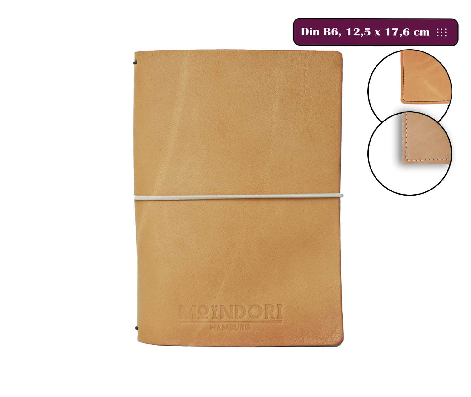 DIN B6 Travelers Notebook - inkl. 2 Heftinlets, 3,5mm Echtleder